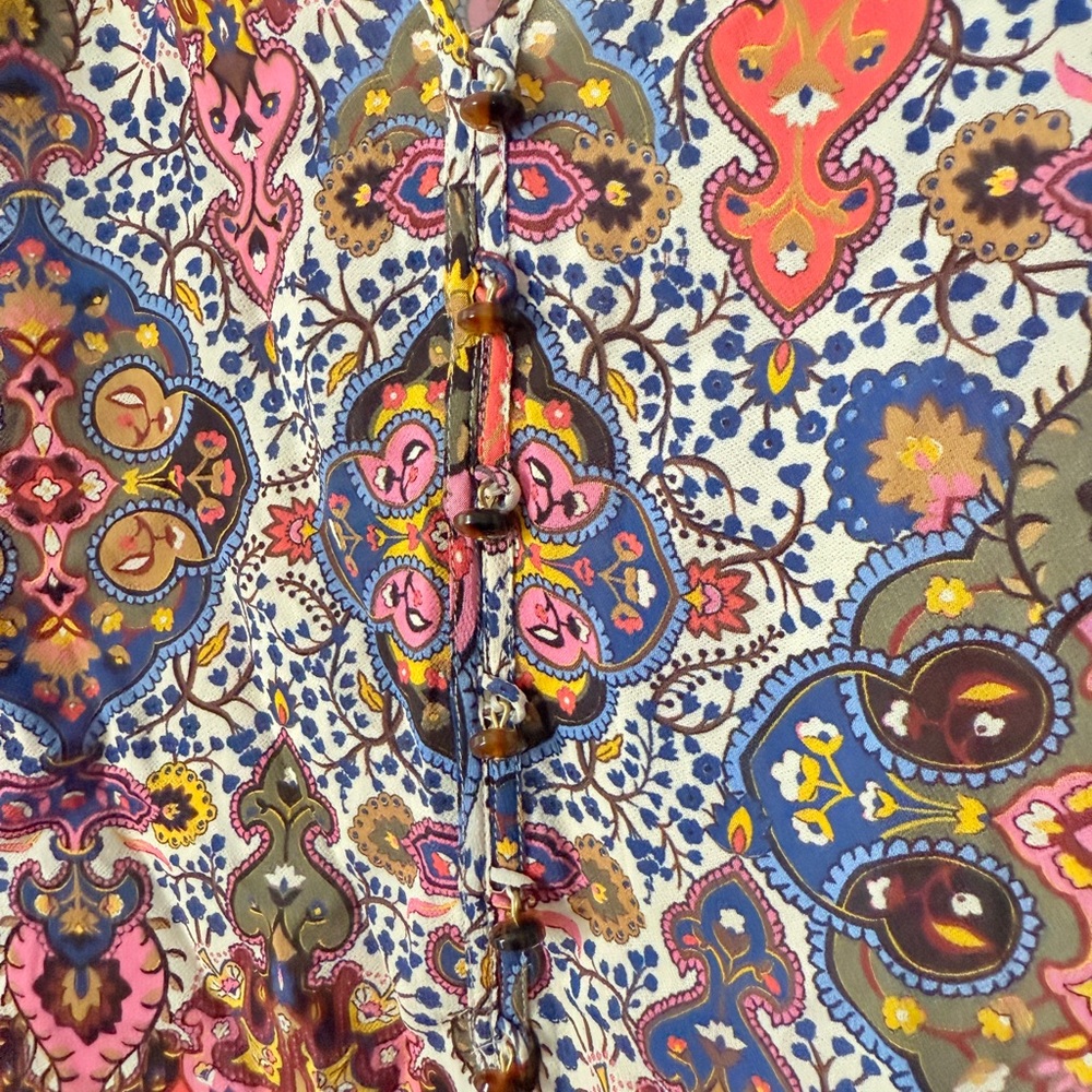 Veronica Beard Multicolor Sura Printed Button-Front Long Sleeve Boho Blouse Sz 6 - Picture 2 of 9